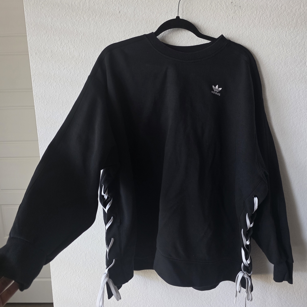 Adidas Black Crewneck Sweater with Side Lace-Up
